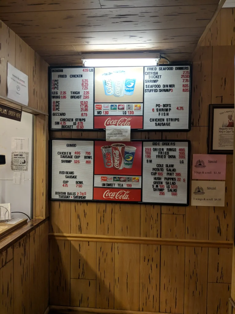 Boudin King Restaurant menu